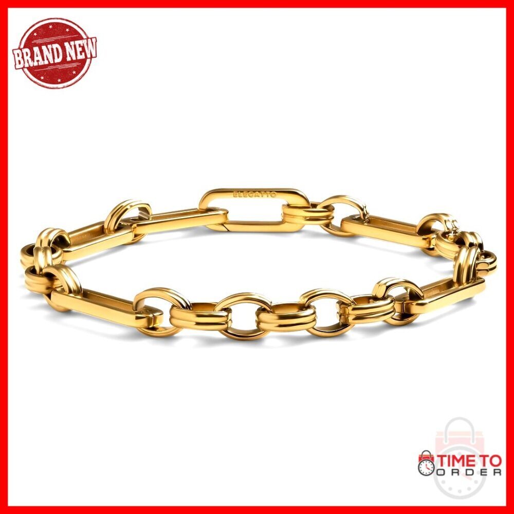 Stainless Steel Rectangular Link Bracelet with Hinge Clasp Unisex